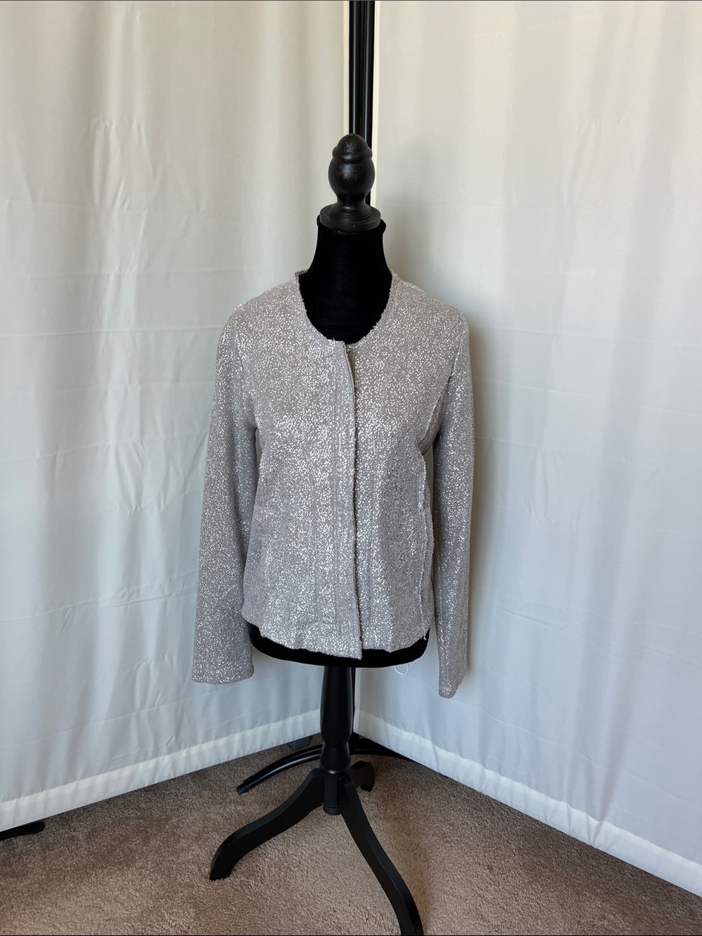 Dolan Silver Sparkle Zip-Front Blazer/Sweater